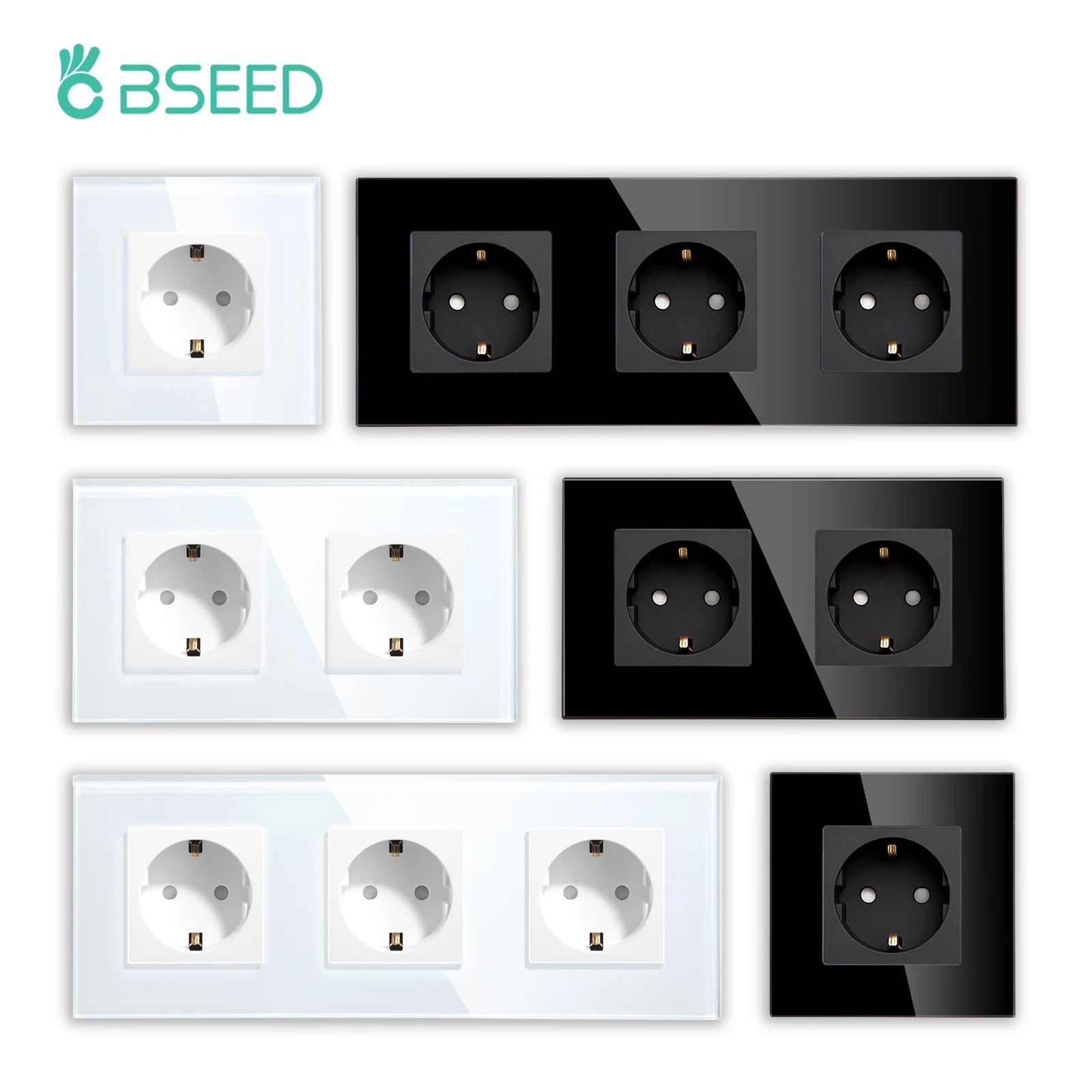 BSEED EU Standard Einzigen Steckdose Doppel Glas Steckdosen Triple Steckdosen Steckdose Für Home Office Schlafzimmer 16A.