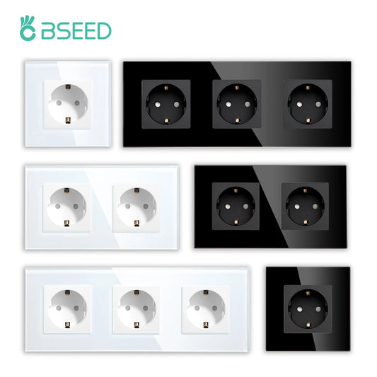 BSEED EU Standard Einzigen Steckdose Doppel Glas Steckdosen Triple Steckdosen Steckdose Für Home Office Schlafzimmer 16A.