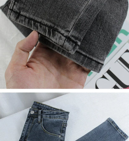 Black Grey Jeans Women's Spring Autumn Winter High-Waisted Petite Stretchy Tight Small Footed Pants Slimming Pencil Leggings.