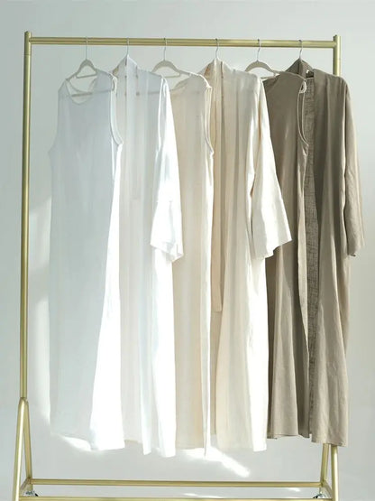 Eid Summer Cotton Linen Kimono Coat Dubai Open Abaya 2024 Muslim for Women Set Retro Kaftan Modest Dresses Islam Clothing Kebaya.