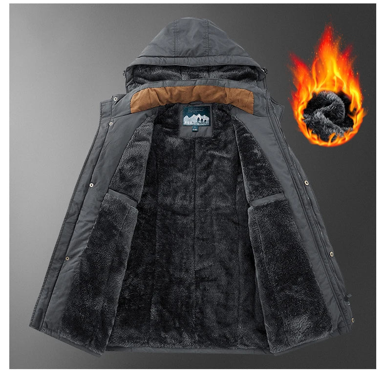 Thick Coat Winter Outdoor Running Sports Windproof Warm Fleece Hooded Cargo Jacket Men Removable Hood Thick Warm Fleece Jacket.