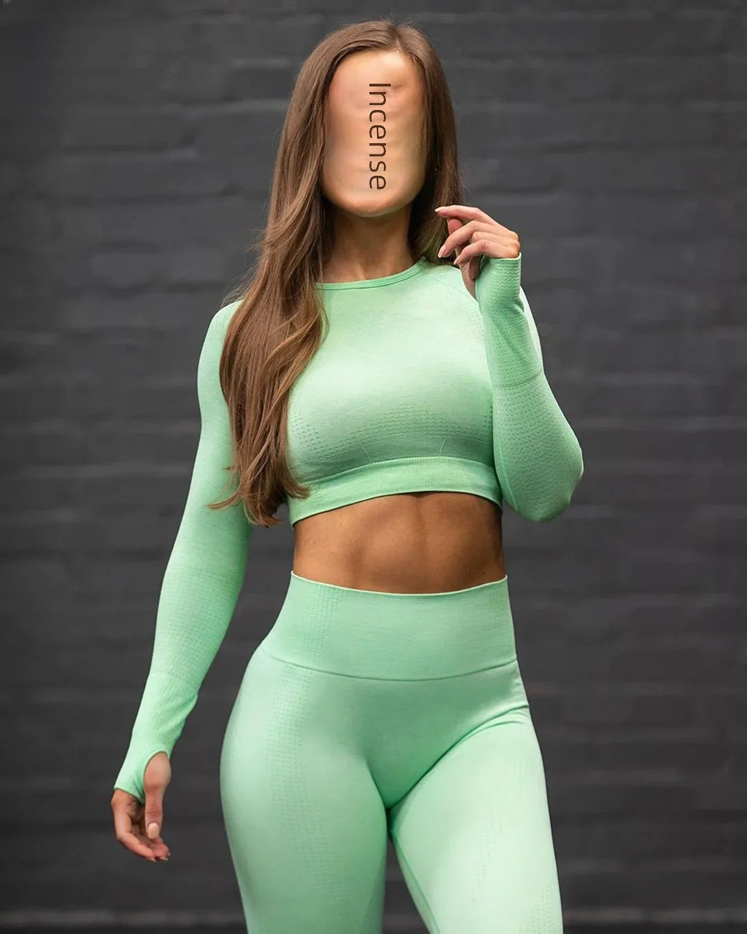 Noennamenull Women's Long Sleeve Yoga Set Seamless Knit Fitness Clothing Quick Dry Export Quality Cross Body Top.