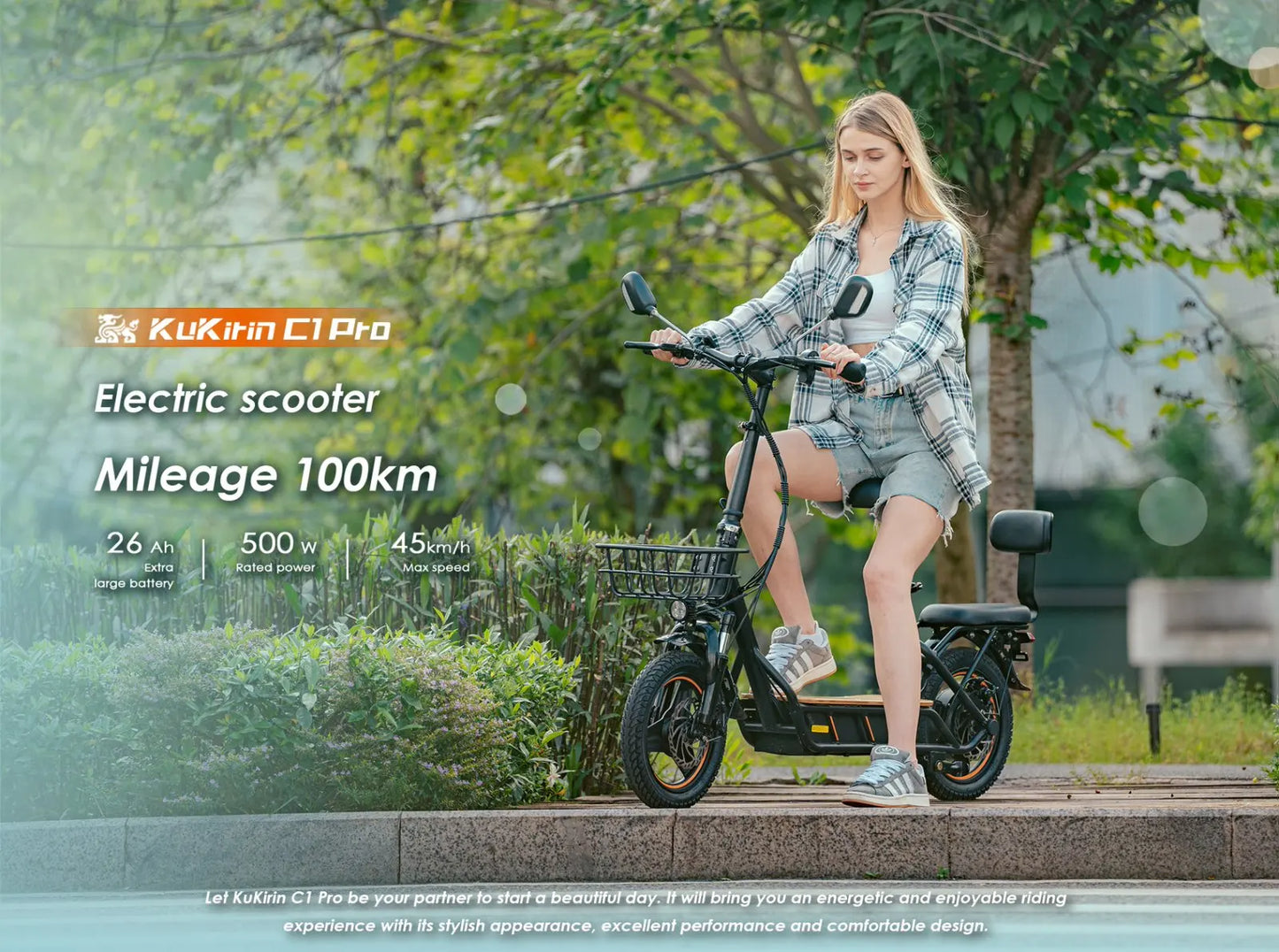 KuKirin C1 Pro Foldable Adult Electric Scooter with Seat E-Scooter 45 km/h Electric Kick Scooter 500W Skateboards Kickboard.
