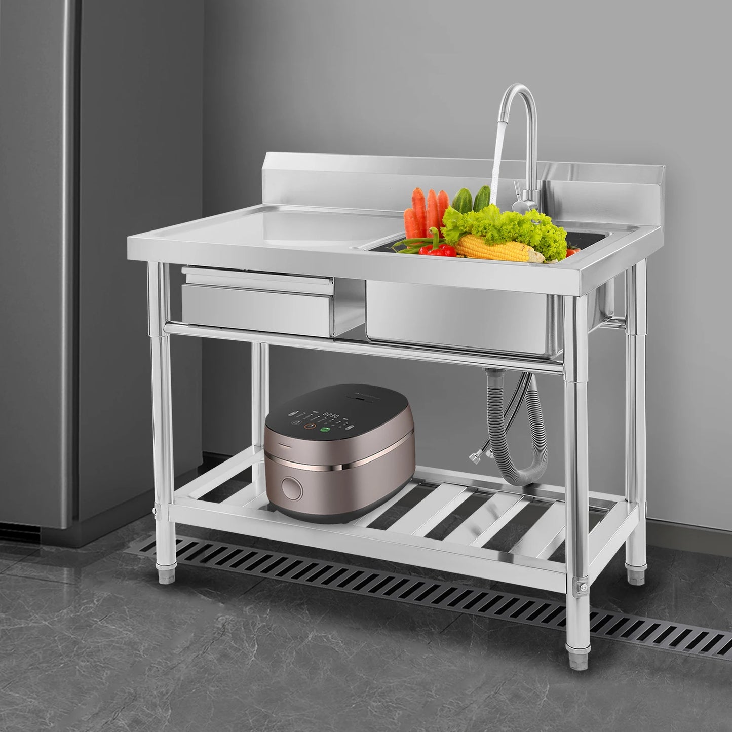 Unabhängiges Einzelwaschbecken für die Küche, Waschbecken aus Edelstahl für Küche, Badezimmer, maximale Tragfähigkeit 150 kg