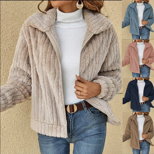 2025, Herbst und Winter, neue Mode, Damenpullover, Mäntel, Übergröße, Fleece-Strickjacke, kurzer Kragen, Tops, Damenbekleidung