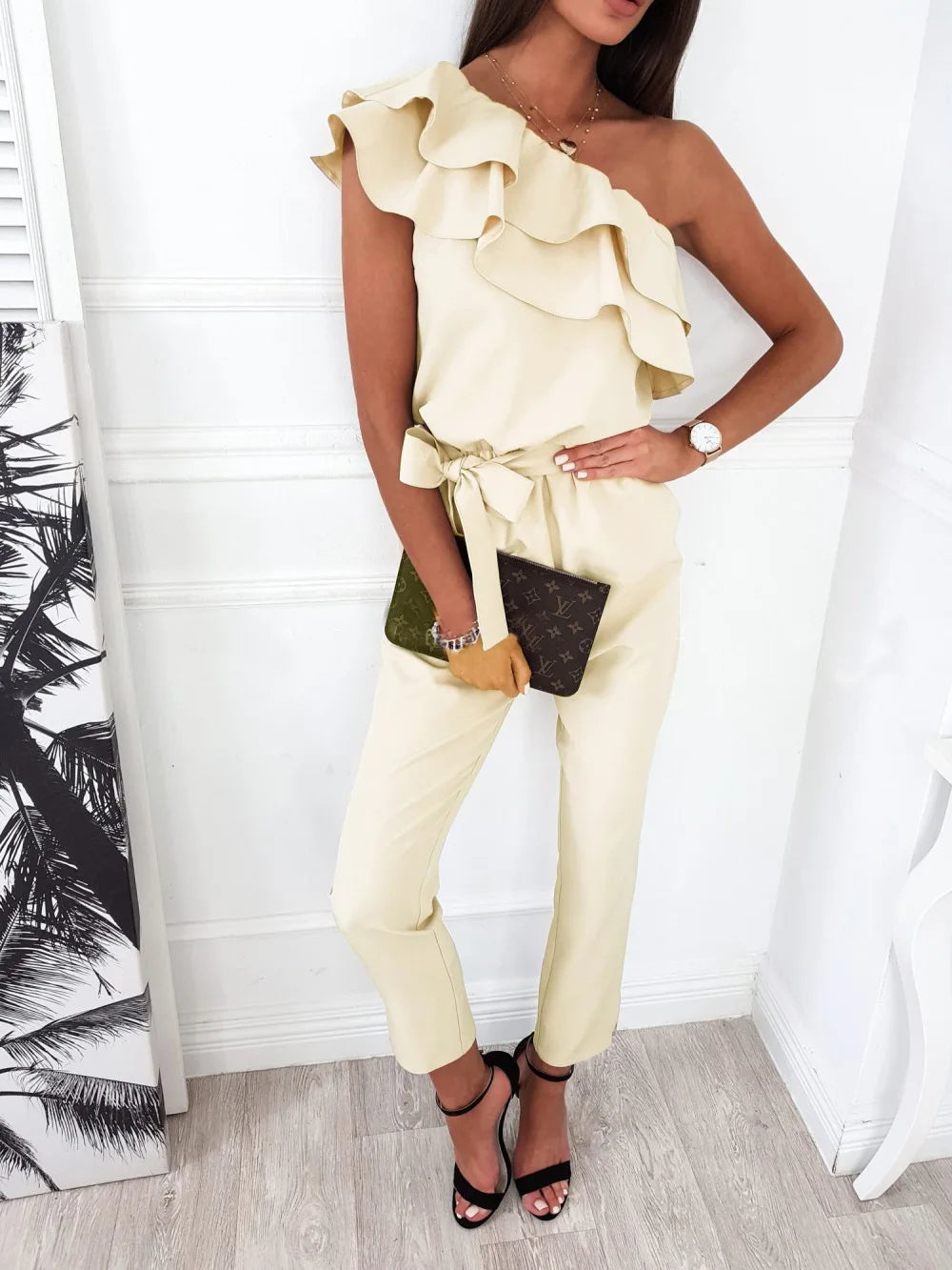 Summer Sexy Strapless Sleeveless Women's Party Jumpsuit Fashion Peplum Slim Fit Lace Up Elegant Female Office Jumpsuit Bottoms.