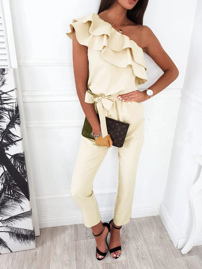 Summer Sexy Strapless Sleeveless Women's Party Jumpsuit Fashion Peplum Slim Fit Lace Up Elegant Female Office Jumpsuit Bottoms.