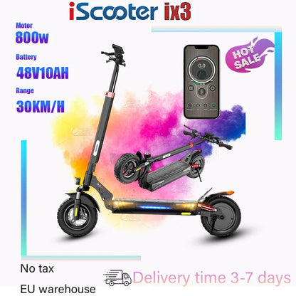 iScooter ix3Electric scooter 800W Motor 48V10AH Battery support Minirobot application control 10-inch tire city commuter scooter.