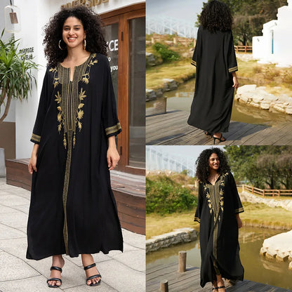 Badeanzug Vertuschungen Stickerei V-Ausschnitt Kurzarm Bad vertuschen für Frauen Kaftan Kleider