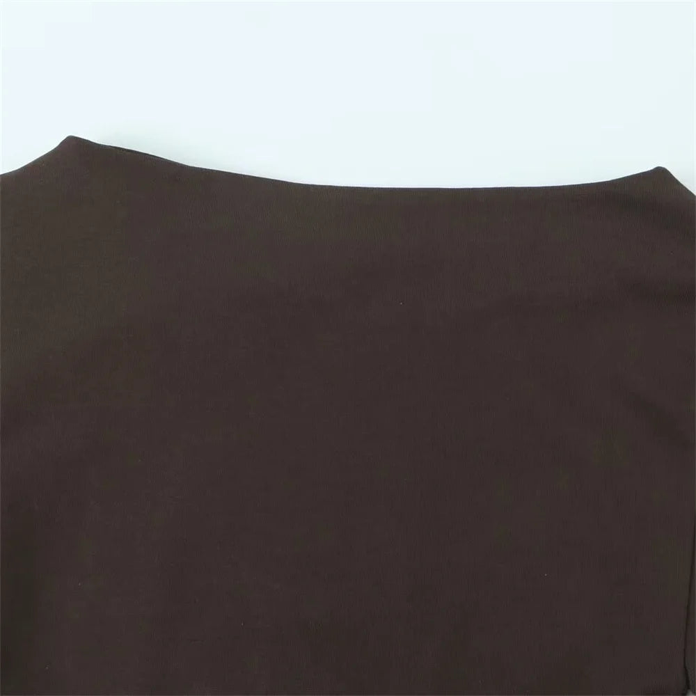 Women's Tri Color Side Folded Decorative T-shirt Round Neck Long Sleeve Spring/Summer New Casual Women's Clothing.