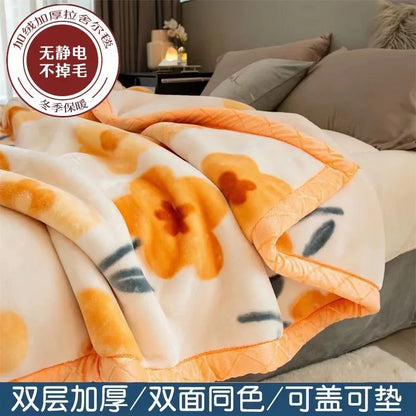 Thiened Double-layer Raschel Blanket Warm Coral Fce Wedding Blanket Single Double Bed Autumn Winter Warmth Cover Blanket