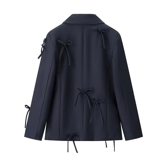 ZBZA frauen Bogen Quaste Anzug Lose Revers einreiher Tasche Einfarbig Pendler Jacke Frühling Sommer Neue Weibliche Chic mantel