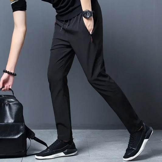 Men's Casual Pants Straight Slim Fit Elastic Waist Jogger Korean Classic Blue Black Gray Male Brand Trousers Plus Size.