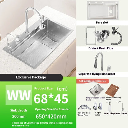 Silver 304 Stainless Steel Kitchen Sink Independent Waterfall Outlet Household Large Single Slot Wash Dish Bowl Undermount Basin