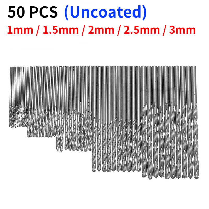 50 Stücke Professionelle Titanbeschichtete Bohrer Bits HSS High Speed Stahl Bohrer Set Werkzeug Hochwertige Elektrowerkzeuge 1/1,5/2/2,5/3mm