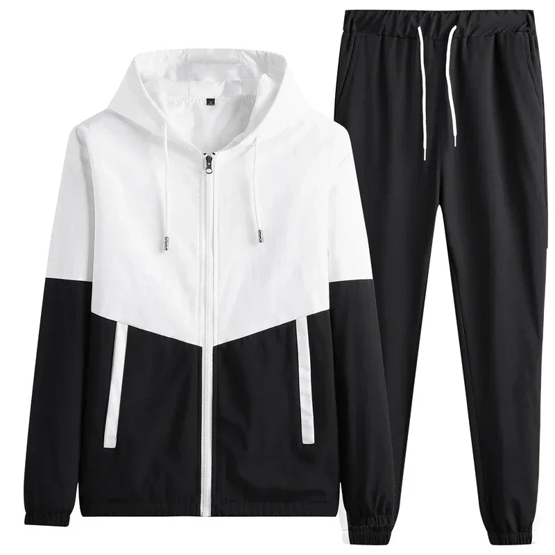 2025 Men Tracksuit Casual Joggers Hooded Sportswear Jackets And Pants 2 Piece Sets Hip Hop Running Sports Suit.