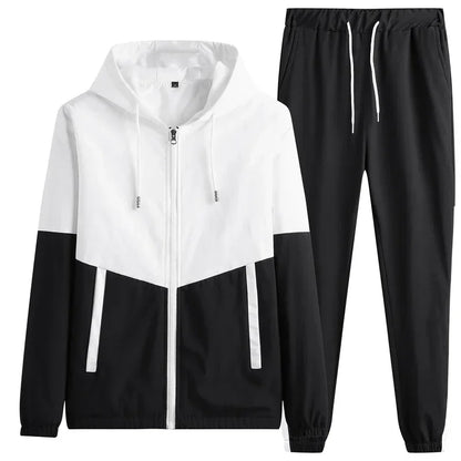2025 Men Tracksuit Casual Joggers Hooded Sportswear Jackets And Pants 2 Piece Sets Hip Hop Running Sports Suit.