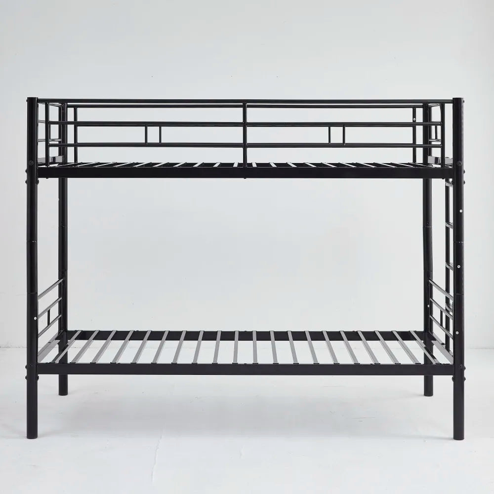 Etagenbett aus Metall, 90 x 200 cm, Etagenbett mit ausklappbarem Bett, erweiterbar auf zwei Einzelbetten oder Erwachsenenbetten, Schwarz