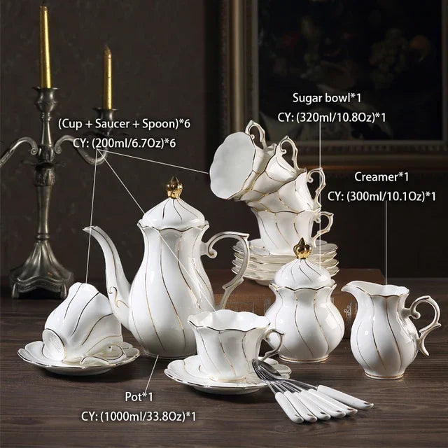 Gold Inlay Bone China Coffee Set Europe Porcelain Tea Ceramic Pot Creamer Sugar Bowl Teapot Cup Mug Coffeeware.