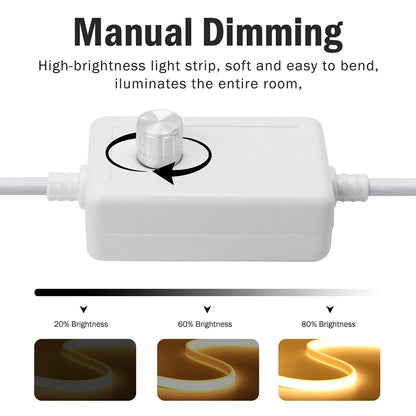 220V Dimmable COB LED Neon Strip Light Dimmer Switch Plug Kit Waterproof 288 LED Flex Tube Lamp Hight Bright Warm/Natural White.