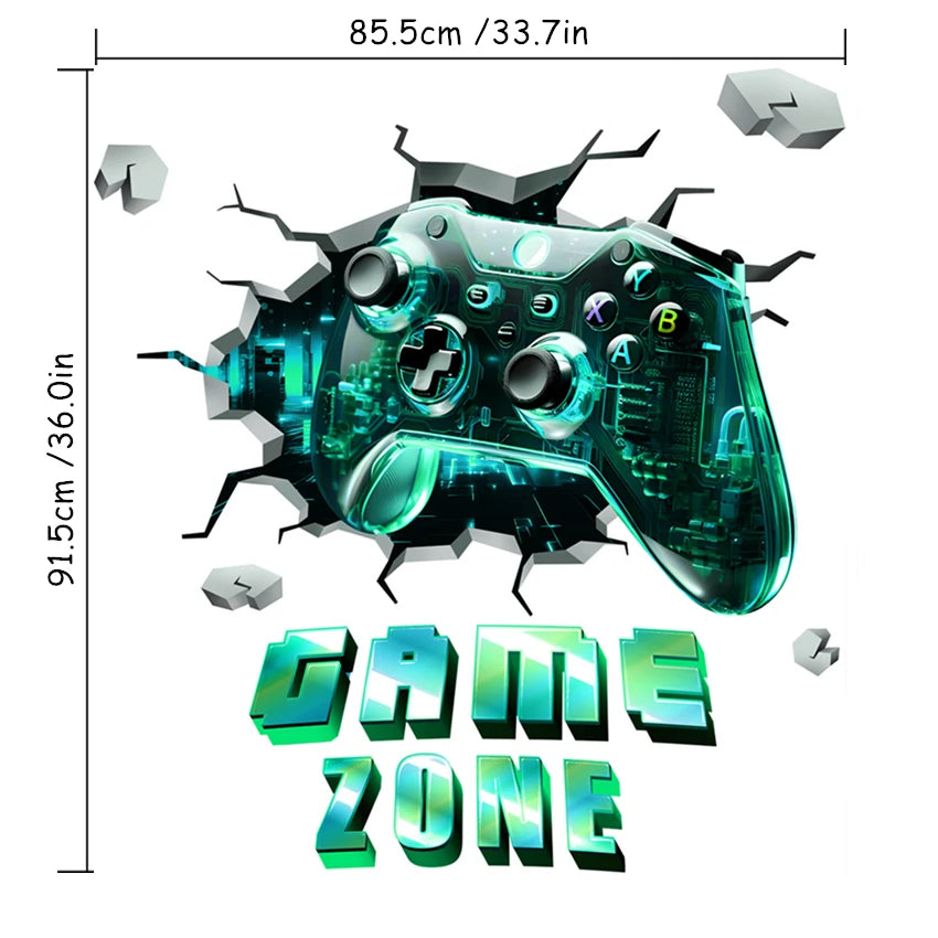Larger Game Poster 3D Wall Hole Art Cool Gamer Zone Gamepad Vinyl Mural Stickers Home Decoration for Kids Bedroom Gaming Rooms.
