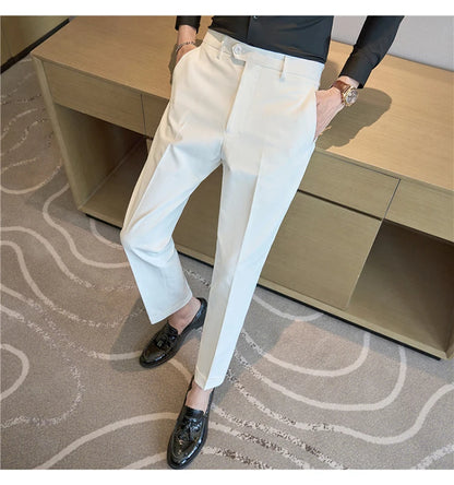 Men Suit Pants 2025 Elastic Slim Fit Formal Dress Pants Solid Casual White Trousers Pantalon Homme Wedding Party Men Clothing