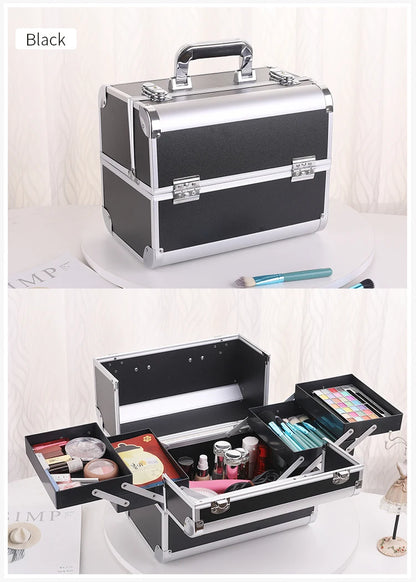 Makeup Train Case Pro Adjustable 4 Sliding Trays Cosmetic Case Storage Organizer Box Lockable Compartments.