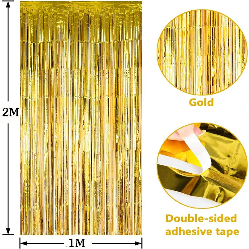 Günstig als Party, Metallic-Lametta-Folie, Fransenvorhänge, Hintergrund für Geburtstag, Silvester, Party, Foto, Hochzeit, Dekoration.