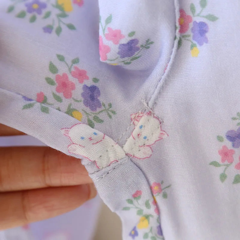 Spitzen-Design, Rundhals-Pyjama-Set aus Baumwolle, doppellagig, Gaze, für Damen, vier Jahreszeiten, dünne, langärmelige Hosen, Strickjacken, Kleidung.