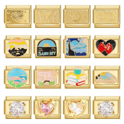 New Fashion 9mm 15 Style Italian Modular Charm Bracelet Fashionable Leisure Holiday Scenery Literary Modular Elastic Bracelet.