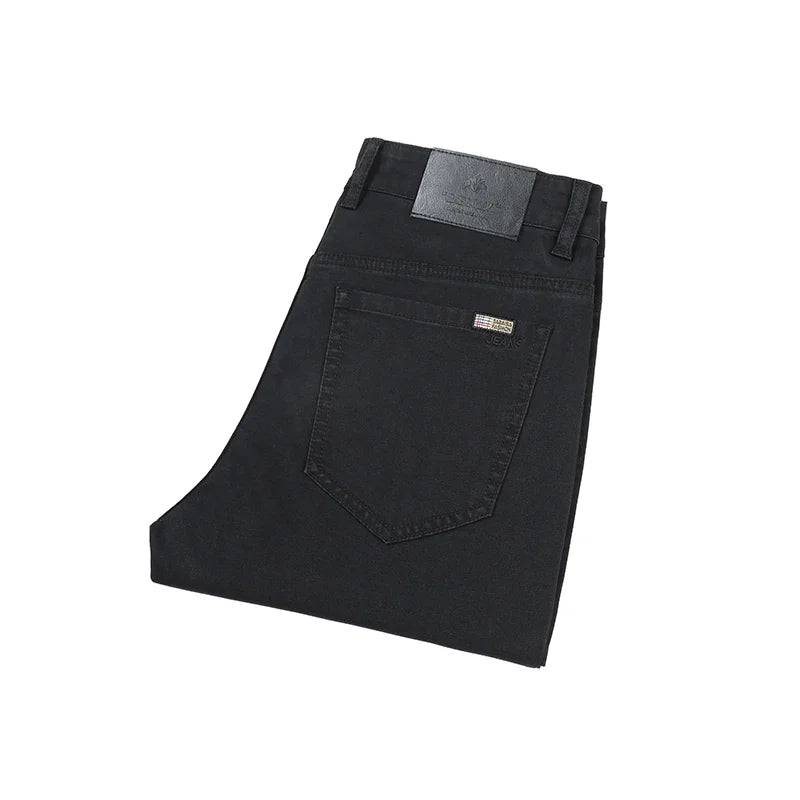 Summer Lyocell Ultra-thin Jeans Men Straight Stretch Breathable Denim Pants Fashion Business Casual Male Trousers Black Gray.