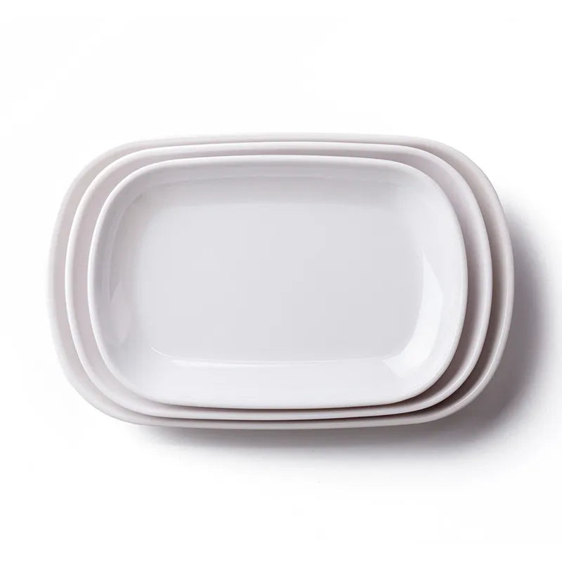 Rectangle Melamine Breakfast Plate Meal Dish Trays Imitation Porcelain Dessret Snack Dishes to Eat Kitchen Tableware 8-10 Inch.
