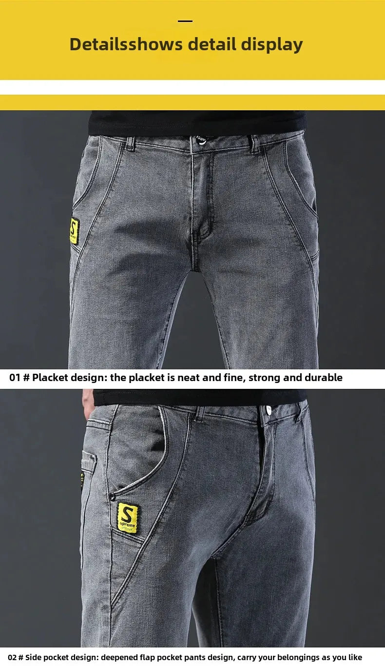 Frühling Herbst Xintang Denim Jeans Herren Slim Fit Casual Trendy Modische Alltagskleidung Blau Gerade Bein Hosen Elastische Taille