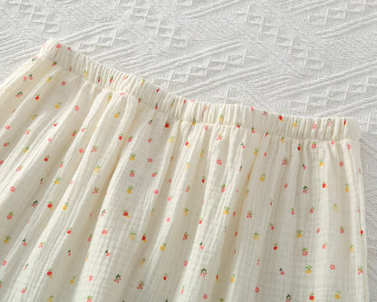 Pajamas pure cotton three-piece set spring and summer thin crepe autumn gauze lapel short-sleeved trousers shorts loungewear set.