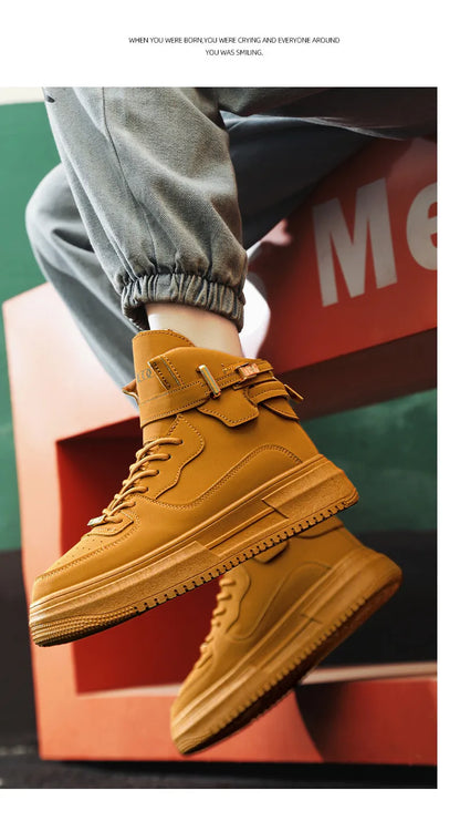 Hot Fashion Brown Sneakers Men 2024 Designer Men High Top Shoes Comfortable Platform Shoes Men Casual Mens Skateboard Sneakers.