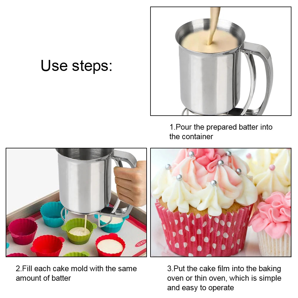 Kitchen Tool Cake Cupcake Dough Dispenser Funnels Piston Funnel With Support Batter Dispenser Baking Tools Stainless Steel.