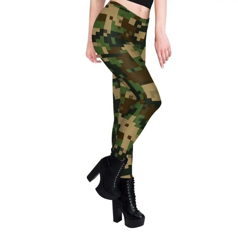 NADANBAO Leggings Women Sporty Pants Camouflage Green Star print Outdoor Hiking Fitness Workout Elastic Sexy Tights Trousers.