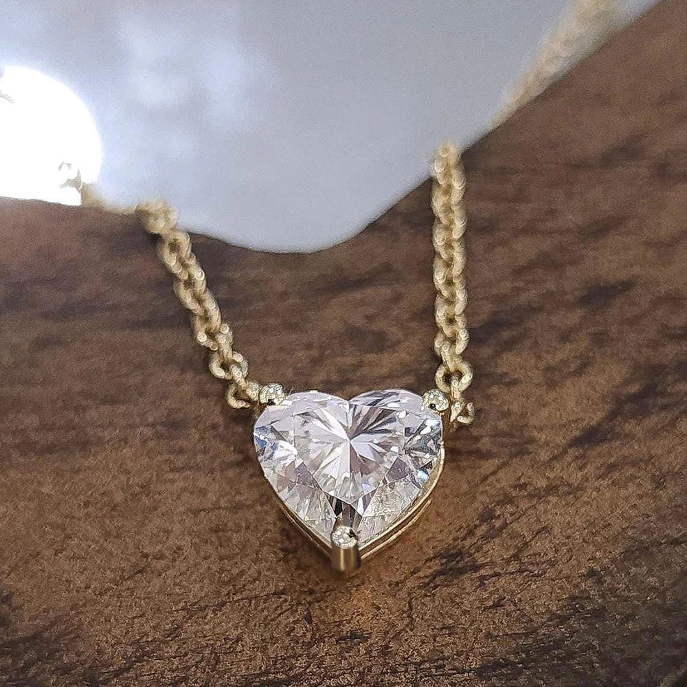 1-3Carat Heart Cut Moissanite Pendant Necklace for Woman S925 Silver Plated 18k Gold Solitaire Diamond Neckchain  Certified.