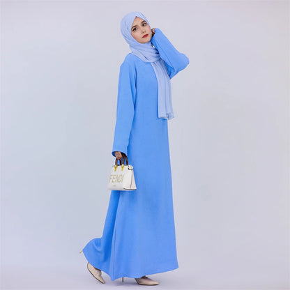 Ramadan Eid Solid Linen Dubai Abaya Turkey Islam Muslim Modest Dress Kaftan Prayer Clothes For Women Kebaya Robe Femme Musulmane