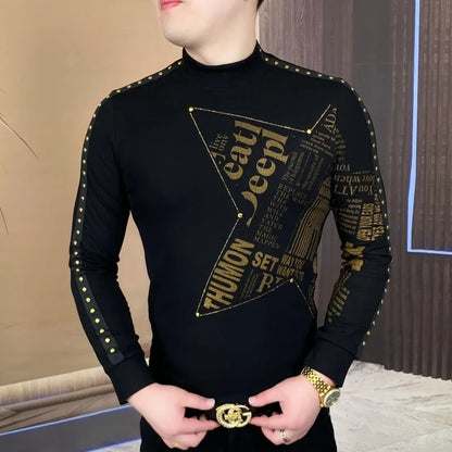 Autumn and Winter Fashion Men's Long-sleeved Sweatshirt for Men Slim and Fashionable Lapel Cold-proof Casual Trendy T-shirt.