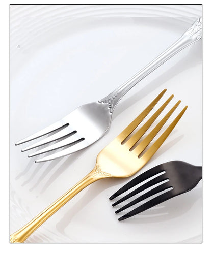 Golden Stainless Steel Cutlery Set Royal European Spoon Fork Complete Tableware Retro Design Dishwasher Safe Elegant Flatware.