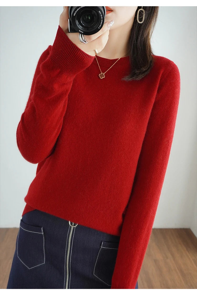 Herbst und Winter Kaschmirpullover Damen Rundhalspullover lässig gestrickt Top Damen kurze Unterwolle Mode 18 Farben