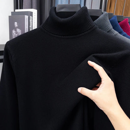 Autumn Mens High Quality Knitted Turtleneck Sweater Slim Fit Long Sleeve Anti-pilling Pullover Solid Color Trend Men Streetwea.