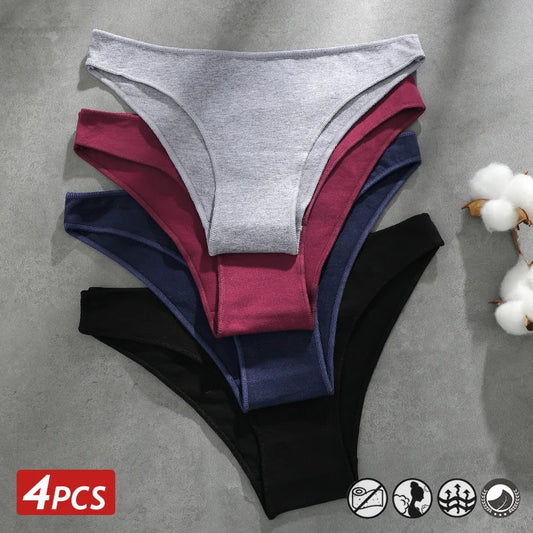 4PCS Seamless Cotton Panties Women Solid Color Briefs Sexy Low Waist Underpants Female Breathable Underwear Ladies Stretch Panti.
