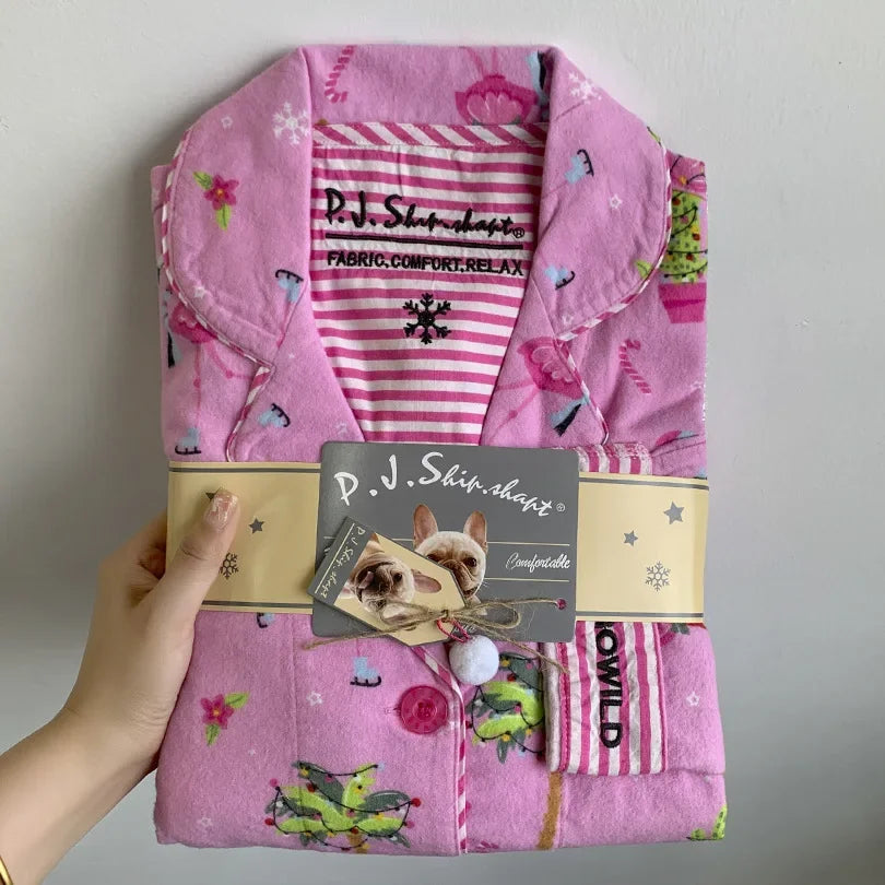 2025 New Pajamas Suit Cotton 2 Piece Set Women Print Cartoon Nightwear Long Sleeve Trousers Set Autumn Loungewear Home Clothes