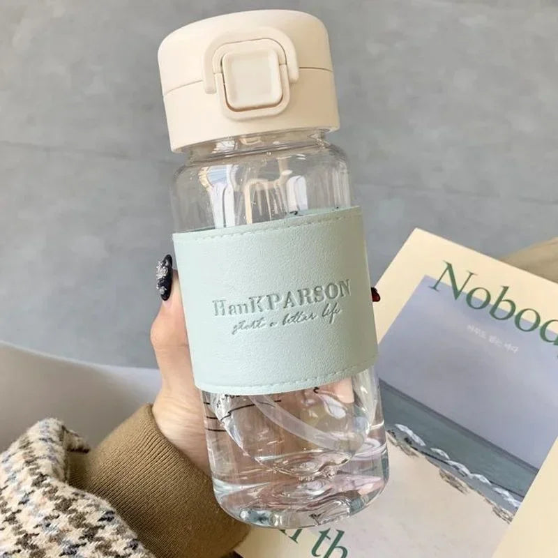 500ml Portable Water Bottle with Straw Creative Cute Leak-proof Plastic Drinking Bottle Milk Coffee Tea Juice Cup Drinkware.