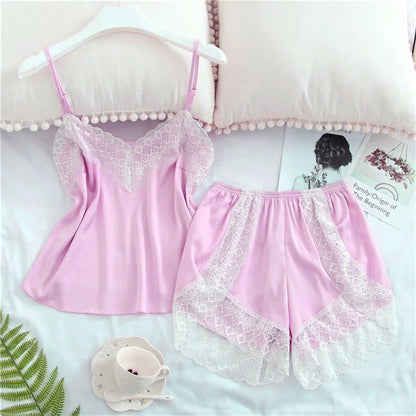 Sexy Spitze Spleißen Hosenträger lose Shorts zweiteiliges Pyjama-Set für Frauen.