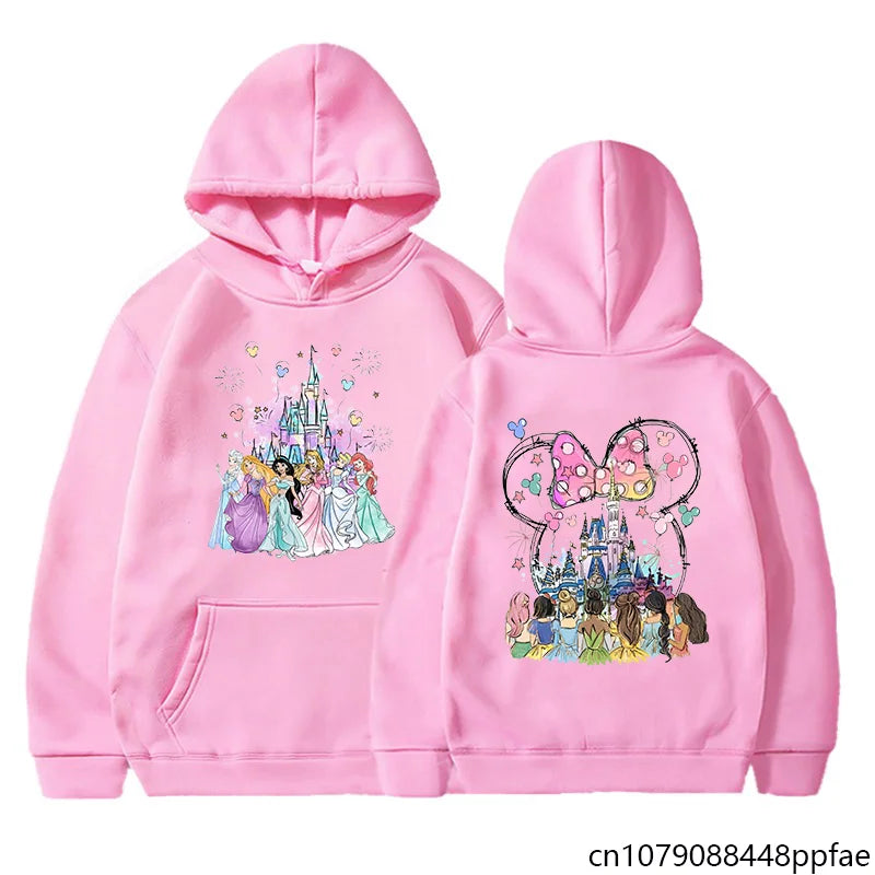 Disney Princess Castle Printed Hoodie Women's Casual Outdoor Sweatshirt Cartoon Disney Princess Clothing Tops Hoodie.