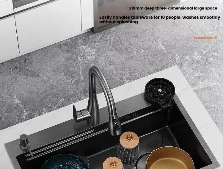 Gray Large Single Slot Stainless Steel Kitchen Sink Multifunctional Wash Dish Basin Nano Honeycomb Embossed Undermount Basin