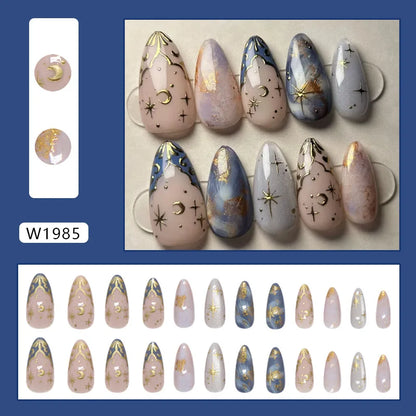 24pcs White Flower Fake Nail Tips Ins Yellow Pink Blush False Nails Wearable Full Cover European Almond Shaped Press on Nails